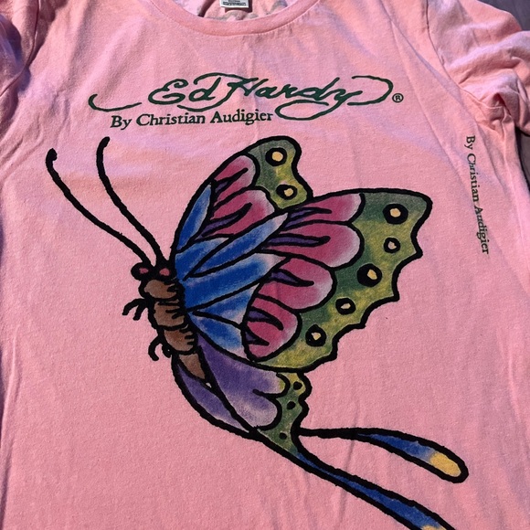 Ed Hardy Pink Long Sleeve with Butterfly Design - Picture 3 of 8